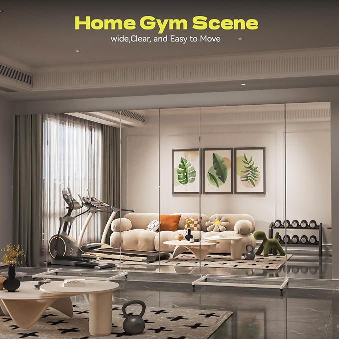 Hasipu 79"×79" Large Tri-Fold Full Length Rolling Mirror | Tempered Glass Movable Home Gym Mirror on Wheels with Stand for Gym, Dance Studio, Fitness Room, and Home