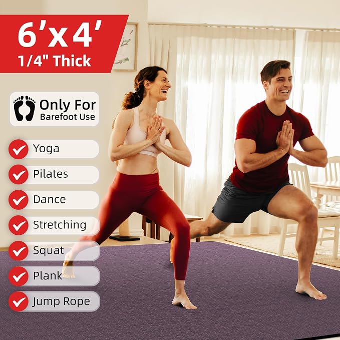 Extra Large Yoga Mat – 72"x48" or 78"x57", 1/4"–1/2" Thick Mat for Women & Men, TPE Non-Slip Pilates Mat for Home Gym, Yoga, Stretching, Meditation