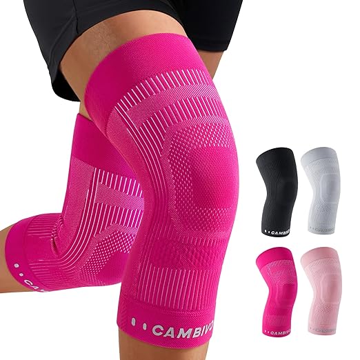 CAMBIVO Knee Brace for Women and Men (2 Pack), Ultra-Thin Lightweight Knee Compression Sleeve (Hot Pink, Large)