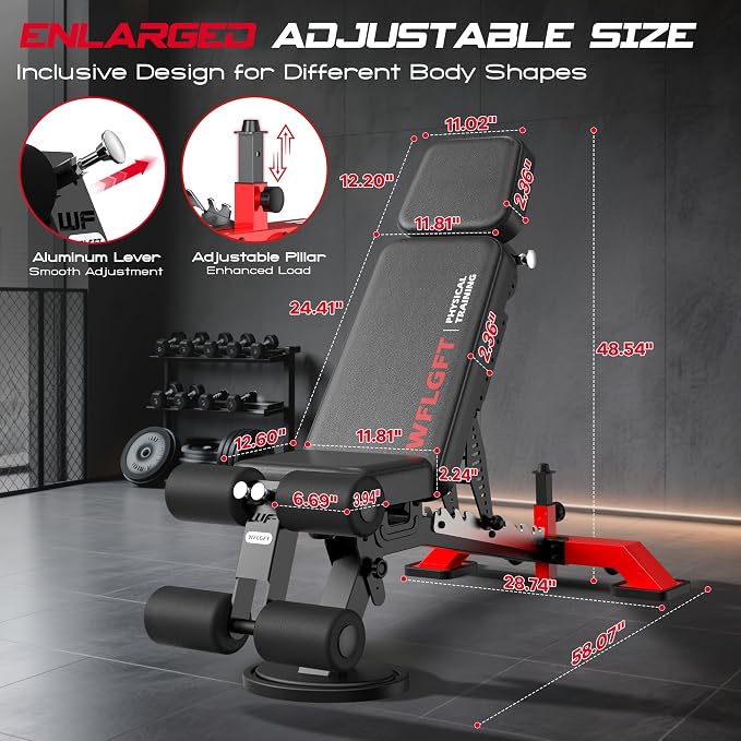 Commercial Adjustable Weight Bench, Heavy Duty 1800LBS | Workout Bench for Home Gym, Flat, Decline, Incline Bench Press, Removable Leg & Elbow Support for Full Body Strength Training