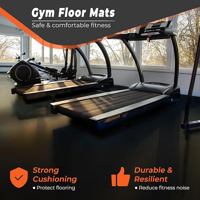 SUPERJARE 0.4'' Thick 36 Pcs 144 Sq Ft Rubber Top Exercise Equipment Mats, High Density EVA Foam Mats with Rubber Top, Interlocking Gym Flooring for Home Gym, Protective Workout Mat, Black