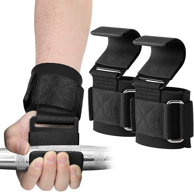SPORTIC Weight Lifting Hooks (Pair) - Heavy Duty Lifting Wrist Straps, Hand Grip Support for Deadlifts, Pull Ups, Shrugs, Weightlifting Hooks Gym Gloves for Men and Women