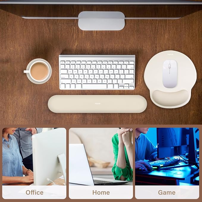 MOSISO Wrist Rest Support for Mouse Pad&Keyboard Set, Khaki | Circle Curved Ergonomic Mousepad Non-Slip Base Home/Office Pain Relief&Easy Typing Pad with Soft Cloth&Silicone Lining