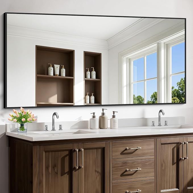 72x36 inch Large Black Bathroom Mirror, Black Rectangle Wall Mirror, Rectangle Mirror for Bathroom Over Sink, Frame Vanity Mirror for Entryway, Living Room, Bedroom, Hangs Horizontally or Vertically