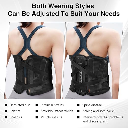 TIMTAKBO 11inch lower back brace for women Back Pain Relief(L fit 43-50''） | 9X Power Back Support Brace for Men with Removable Ergonomic Bionic Vertebra Plate, for Herniated Disc, Sciatica, Scoliosis