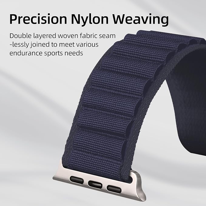 Alpine Nylon Sport Bands Compatible with Apple Watch Ultra Band 49mm 46mm 45mm 44mm 42mm Men Women, Stretch Loop Strap with D-Hook for iWatch Series 10 Ultra SE 9 8 7 6 5 4 3 2 1 (Navy Blue, 49mm/46mm/45mm/44mm/42mm(Series 3))