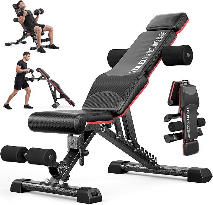 YOLEO Adjustable Weight Bench with Bench Press Stand, Foldable Workout Bench with Extended Head/Elbow Pad(for Users up to 7')