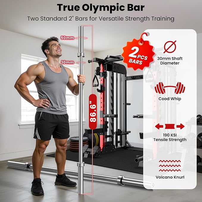 pooboo Multi-Functional Machine Power Cage, 2000LB Squat Rack, LAT-Pull Down System, Dual Pulley Cable Crossover System, Home Gym Workout Machine with Strength Training Attachments