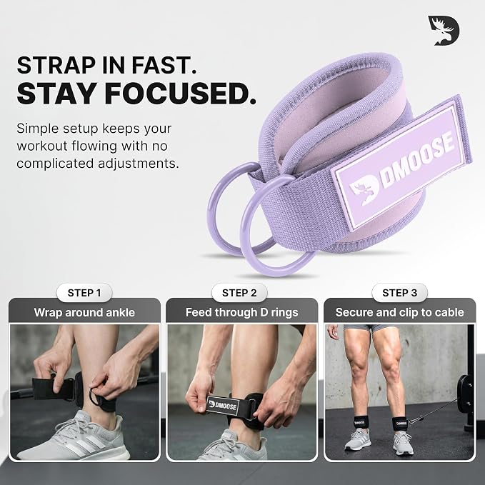 DMoose Ankle Strap for Cable Machine - One Size Fit with Premium Padding, Workout Kickback Ankle Cuffs, Ankle Bands for Working Out, Booty Workouts, Leg Extension, Hip Abductors & Lower Body Exercises