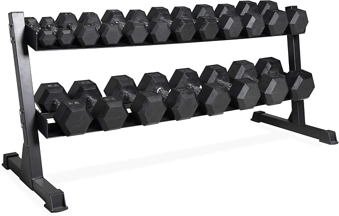 CAP 280 LB, 550 LB, 1200 LB Dumbbell Set with Horizontal 2-3 Tier Rack, Rubber Hex Free Weights, Home Gym Weight Set for Strength Training