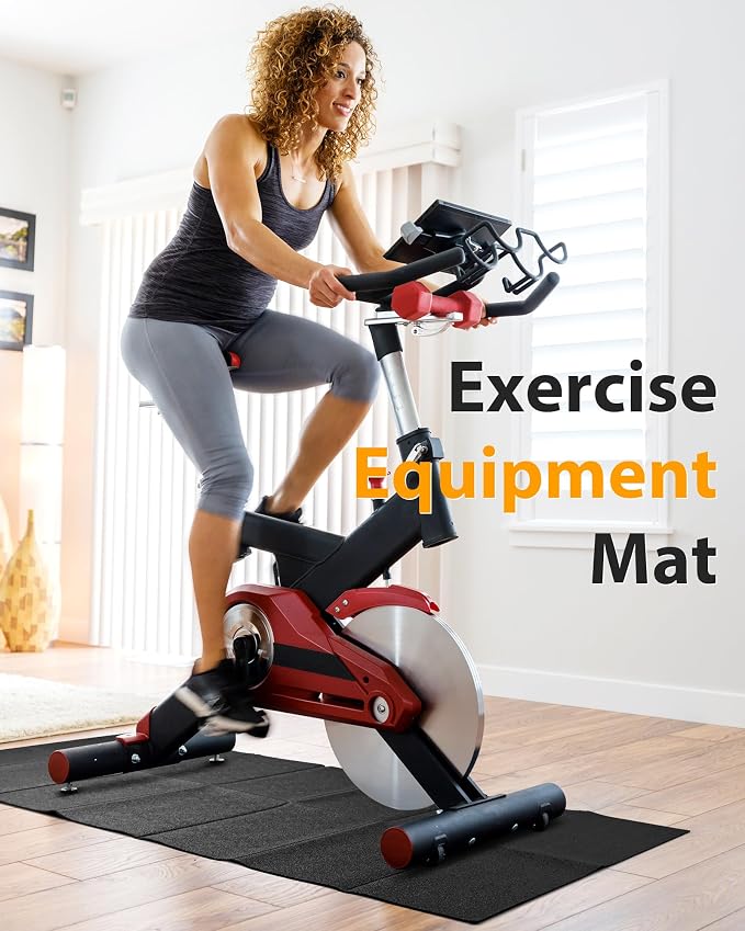 Foldable Rubber Treadmill Mat - Exercise Bike Mat with Waterproof | Non-Slip, Shock Absorption, Exercise Equipment Mat, Protect Floor, for Home Gym Workout, for Bike/Elliptical, Mat for Carpet
