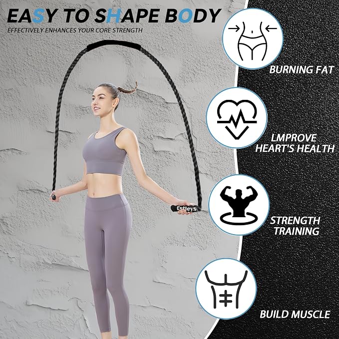 5lb Weighted Jump Rope for Men and Women, Adult Heavy Skipping Rope, Heavy Jump Ropes for Home Workout, Weight Loss, Shaping Body, Total Body Workout Equipment (Black Grey)