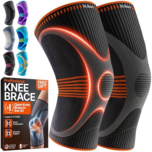 DR. BRACE Elite Compression Knee Brace for Women & Men, (2-Pack) Knee Support Compression Sleeve, Workout Sports Knee Braces for Meniscus Tear, ACL & Arthritis Pain Relief - Check Size Guide Video (Mars, X-Large)