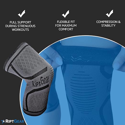 RiptGear Knee Compression Sleeve - Braces for Knee Pain - Compression for Arthritis, Meniscus Tear, Running, Walking - Support for Women and Men - Sleeves Weightlifting (X-Large, Gray (1 Pack))