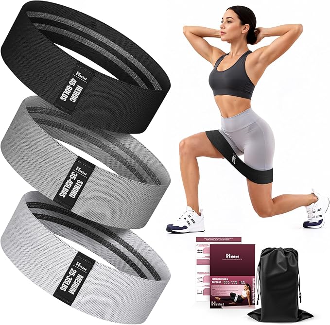 Fabric Resistance Band Set with Exercise Guide, 3 Levels for Hip and Glute | For women and men; 3 resistance levels with an exercise guide for legs, squats, yoga, fitness, and physical therapy