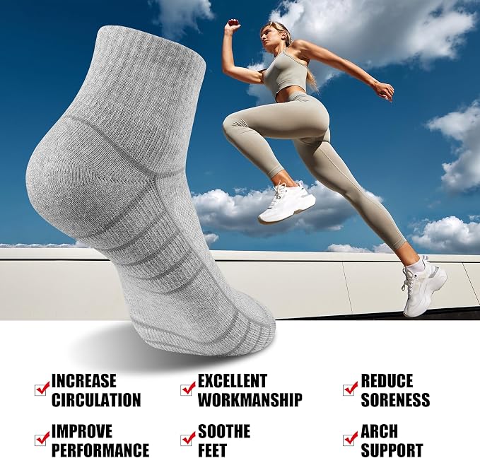 Lapulas Athletic Quarter Socks for Men Women, Cotton Mesh, Cushioned Arch Support, Non-Slip Running Ankle Design, 6 Pack