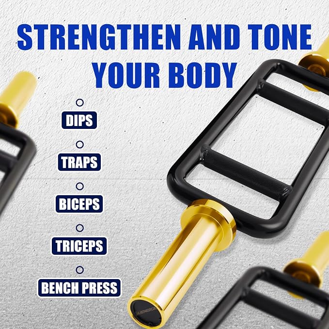 34” Hard Chrome Olympic Triceps Bar, 500LB | Neutral grip weight bar with knurled handles, rotating sleeves, 6.88-inch loadable length, and 2-inch plate fit