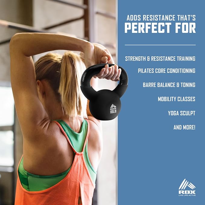 RBX Neoprene Kettlebell, Wide Handle, Iron Core, Flat Bottom, Great for All Fitness Levels