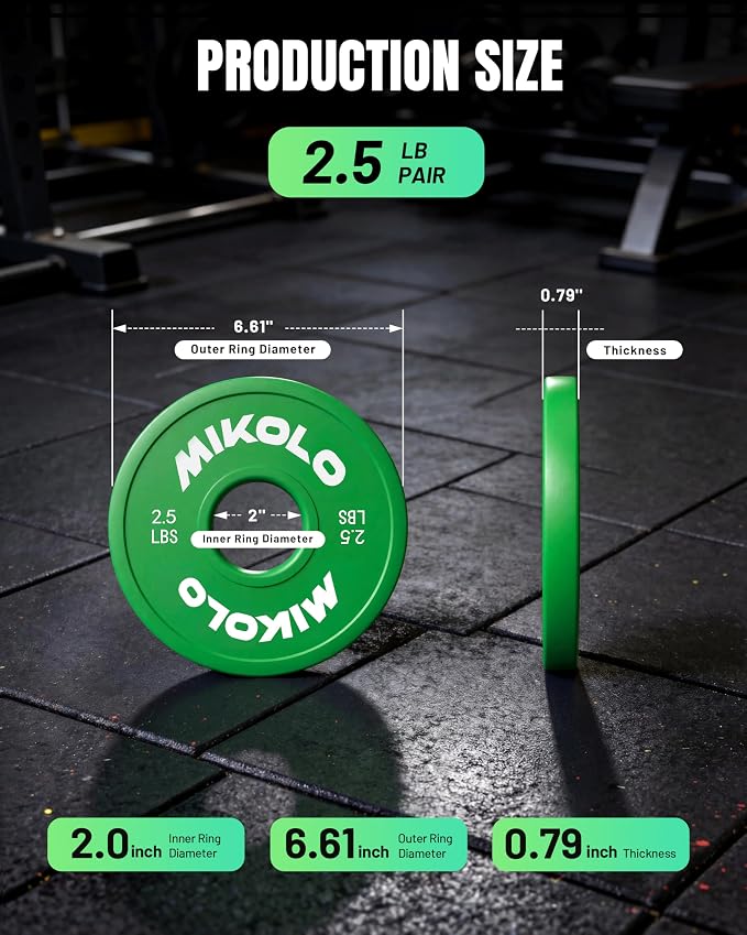 Mikolo Change Weight Plates 1.25LB 2.5LB 5LB Set Fractional Plates Set Bumper Plates for Cross Training Fit 2 Inch Barbells Strength Training Weight Plates