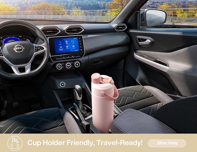 POWCAN 26 oz Insulated Water Bottle with 2-in-1 Straw and Spout Lid, Keep Cold 24H, Leak-Proof, Fits in Car Cup Holder, Stainless Steel Water Bottle for Sports, Gym, Travel, and School (Mousse)