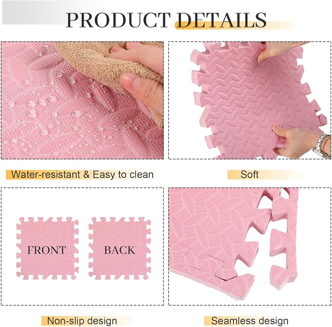 Arrowbash 12x12x1 Inch EVA Thick Interlocking Foam Floor Tiles Puzzle Exercise Mat Foam Mats for Home Gym Pets(Pink,12)