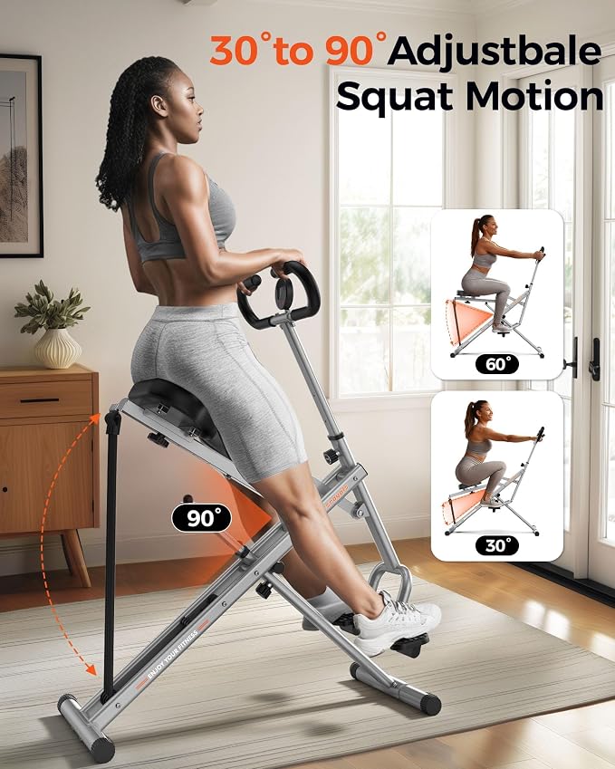 Sportsroyals Pink Squat Machine Rowing Machine for Home 2 in 1 Rower & Squat Assist Workout Foldable Rower for Home Full Body Worikout Adjustable 4 Resistance Bands 330lbs