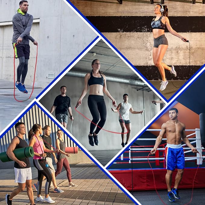 Weighted Jump Rope for Men Women - 1LB Heavy Jump Rope Weighted Skipping Rope for Adult Fitness Workouts Boxing Crossfit Cardio Weight-loss MMA, Non-Slip Aluminum Handles, Adjustable Length 9MM Solid PVC/Cotton Ropes