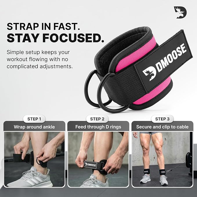 DMoose Ankle Strap for Cable Machine - One Size Fit with Premium Padding, Workout Kickback Ankle Cuffs, Ankle Bands for Working Out, Booty Workouts, Leg Extension, Hip Abductors & Lower Body Exercises