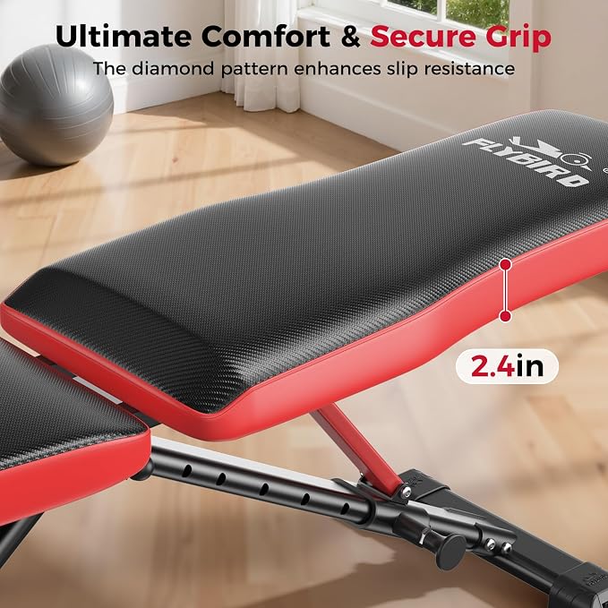 FLYBIRD Adjustable Weight Bench, Full Body Workout Bench for Home Garage Gym Strength Training, Incline Flat Decline for Sit Up Bench Press
