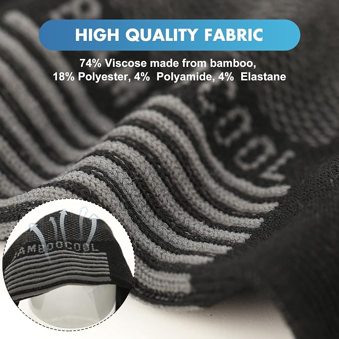 BAMBOO COOL Men's Athletic Ankle Socks Moisture Wicking, Anti-Odor Breathable Running Mesh Socks Arch Support, 8 Pack