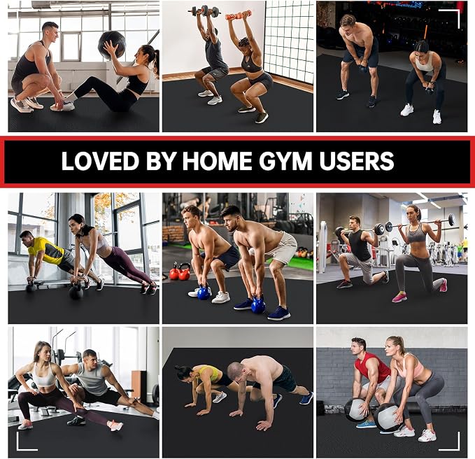 GymCope Large Exercise Mat for Home Workout,12‘x6’/10'x6'/9'x6'/8'x6'/7'x5'/6'x4' (7mm) Extra Thick Workout Mat, High-Density Gym Mat for Cardio, Jump Rope, MMA, Weights (Shoe-Friendly)