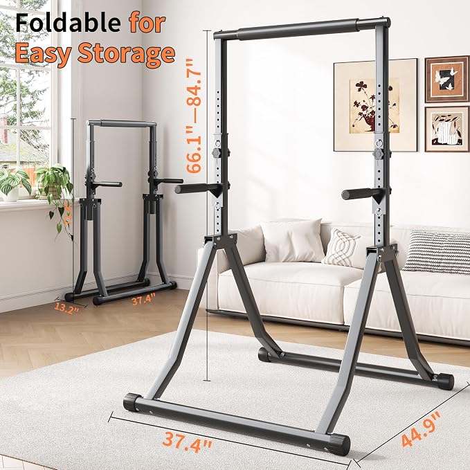 Foldable Pull Up Bar Station 66.1''-84.6'' Power Tower