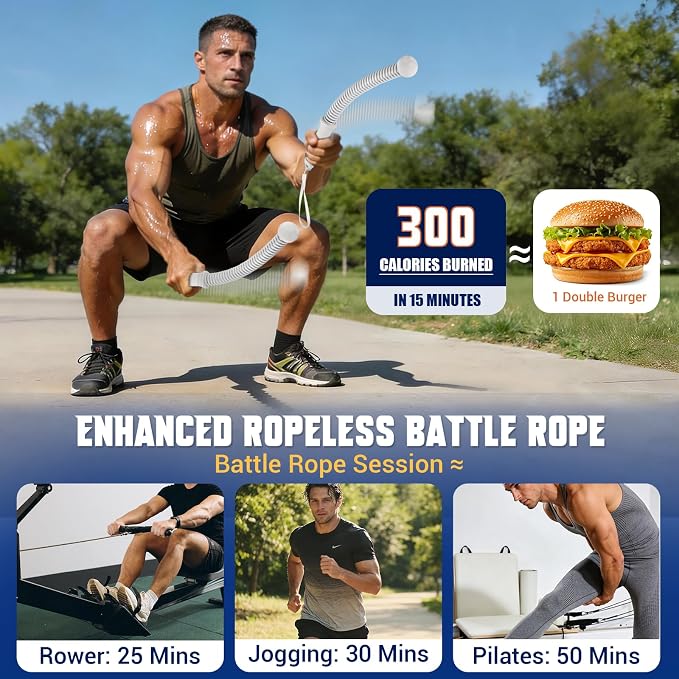 Weighted Ropeless Battle Rope for Home Gym, with Grip Strengthener & Poster | Portable Cordless Battle Rope with Storage Bag for HIIT, Strength, High Calorie Burn & Quiet Cardio Training Men & Women(2PC)