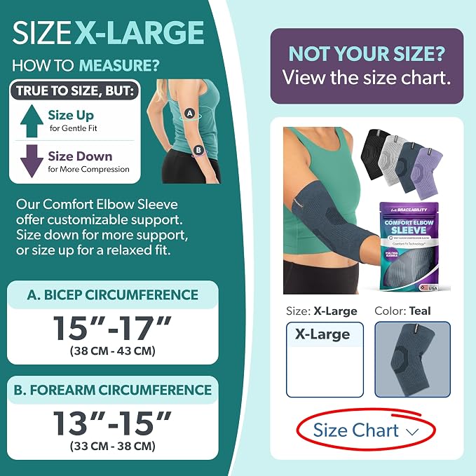 BraceAbility Elbow Compression Sleeve for Bursitis - Olecranon Elbow Brace for Tendonitis, Tennis Elbow, Golfers Elbow, Arthritis, Joint Pain Relief, Arm Support Sleeve for Men and Women (XL - Teal)
