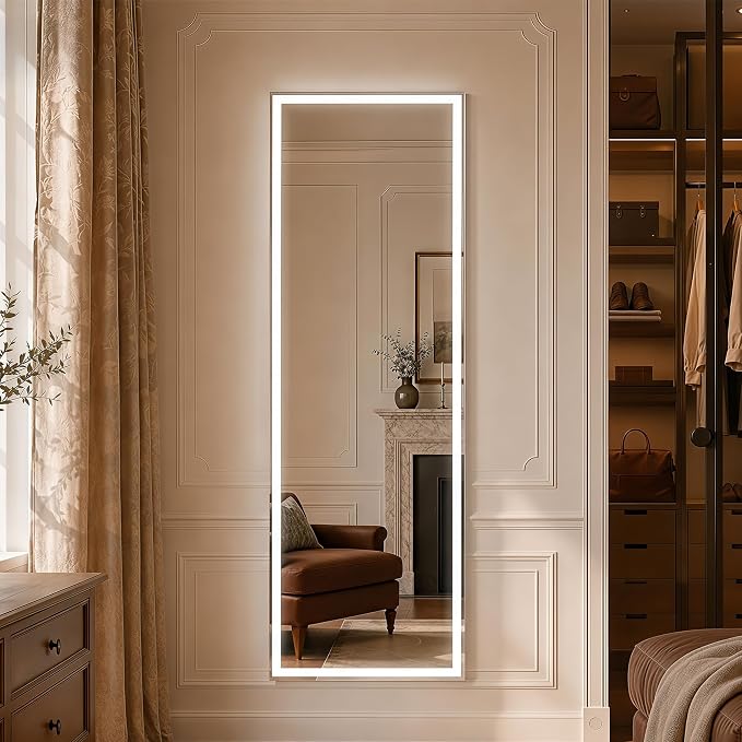 64"x21" Full Length Mirror with LED Lights, Mirrors with Dimming & 3 Color, Full Body Mirrors with Aluminum Alloy Thin Frame for Bedroom, Dressing Room