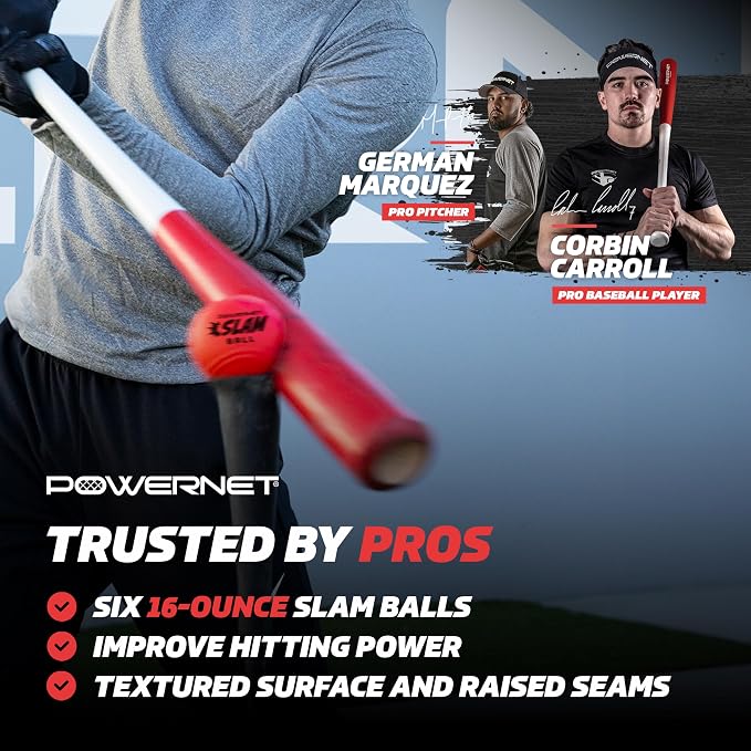 PowerNet Slam Ball 6-Pack, Baseball Size Weighted Ball with Textured Surface and Raised Seams, Training Equipment to Improve Hitting Power, 16 Oz Weighted Baseballs for Batting