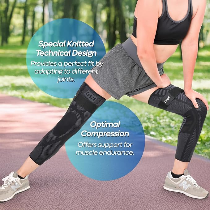 Caspe Leg Compression Sleeve With Strap, Full Length Thigh Knee Calf Support, Knee Compression Sleeve Women & Men, Full Leg Support for Light Recovery, Daily Wear