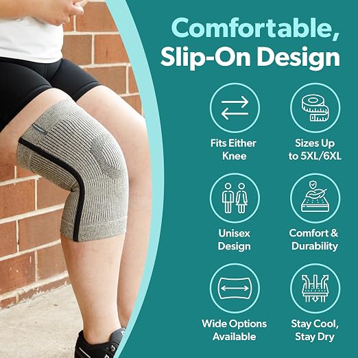 BraceAbility Plus Size Knee Brace for Women and Men – Compression Sleeve for Knee Pain Relief, Arthritis, Swelling, Osteoarthritis, Meniscus Tear, Joint Support Knee Stabilizer (3XL/4XL Gray)