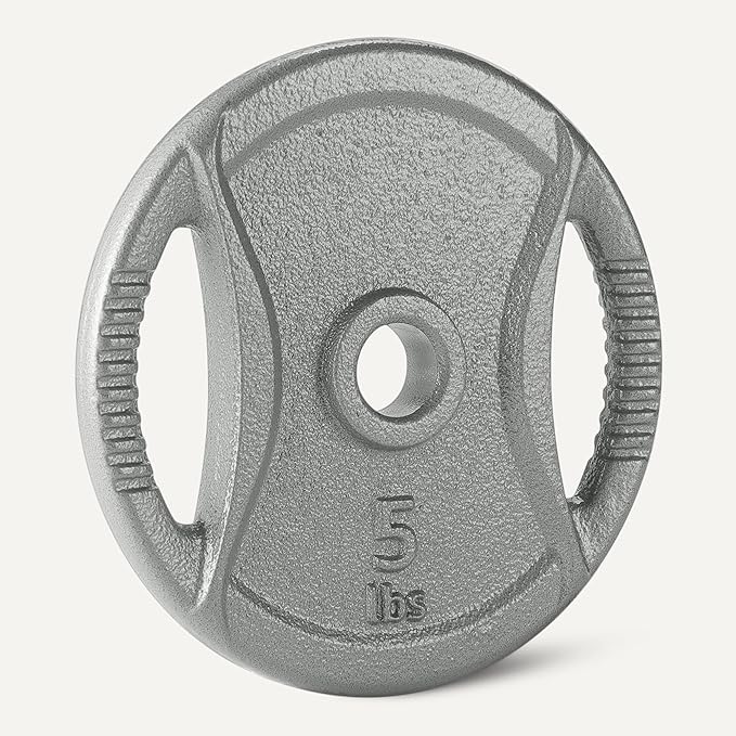 Amazon Basics 1-Inch Grip Weight Plates, Cast Iron, Strength Training, Home Gym