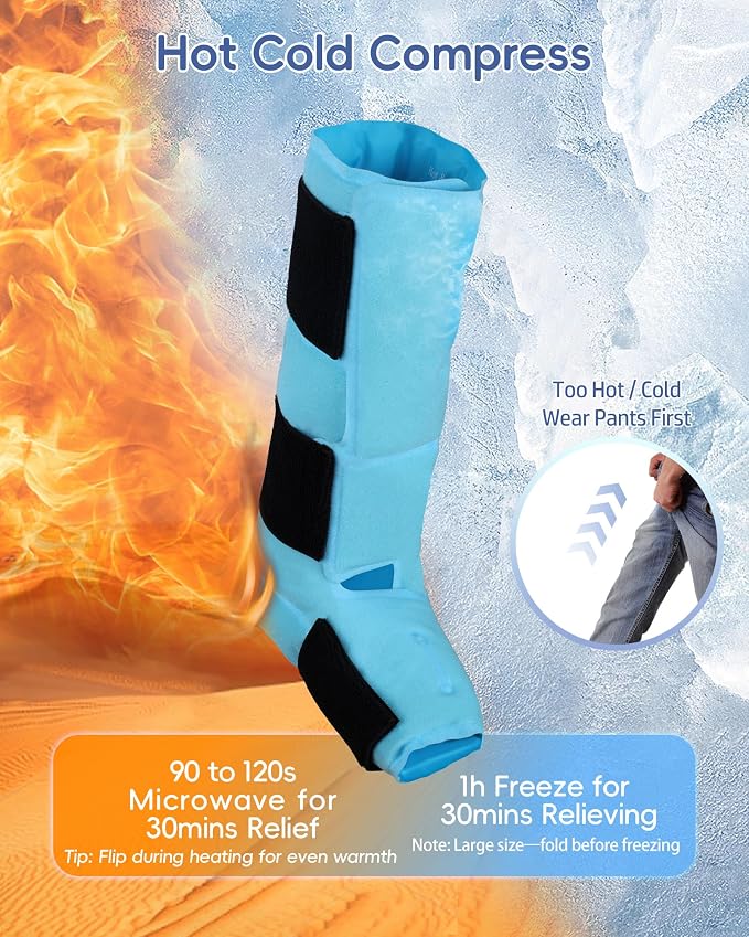Comfytemp Ankle Foot Ice Pack Wrap, Reusable Leg Shin Ice Boot for Injury | FSA Eligible HSA, Achilles Tendonitis, Shin Splint, Plantar Fasciitis, Hot Cold Compress, Sprained Ankles Brace, Post Surgery