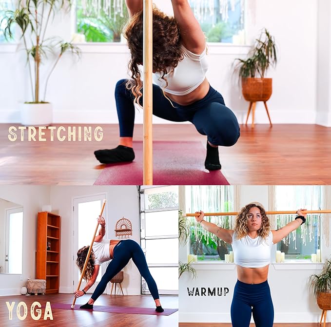 Materos 5ft Yoga Stick Made from Natural Bamboo - Yoga Dowel, Mobility and Exercise Stick for Workout, Stretching, Flexibility, Balance, Physical Therapy | Posture Correction | Lightweight & Sturdy