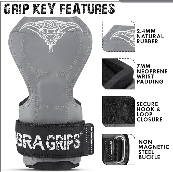Cobra Grips Weight Lifting Gloves with Adjustable Neoprene Padded Wrist Wraps - Heavy Duty Alternative to Power Lifting Hooks for Deadlifts