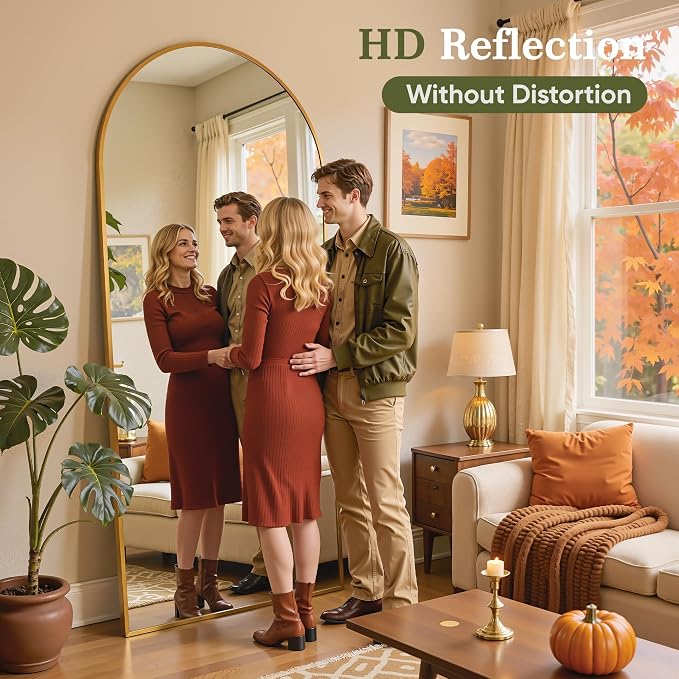 Full Length Mirror, 82"x44" Arched Full Body Mirror, Oversized Floor Mirrors, Leaning Free Standing Mirrors, Hanging Mounted Large Mirrors for Bedroom Dressing Room, Cloakroom, Gold