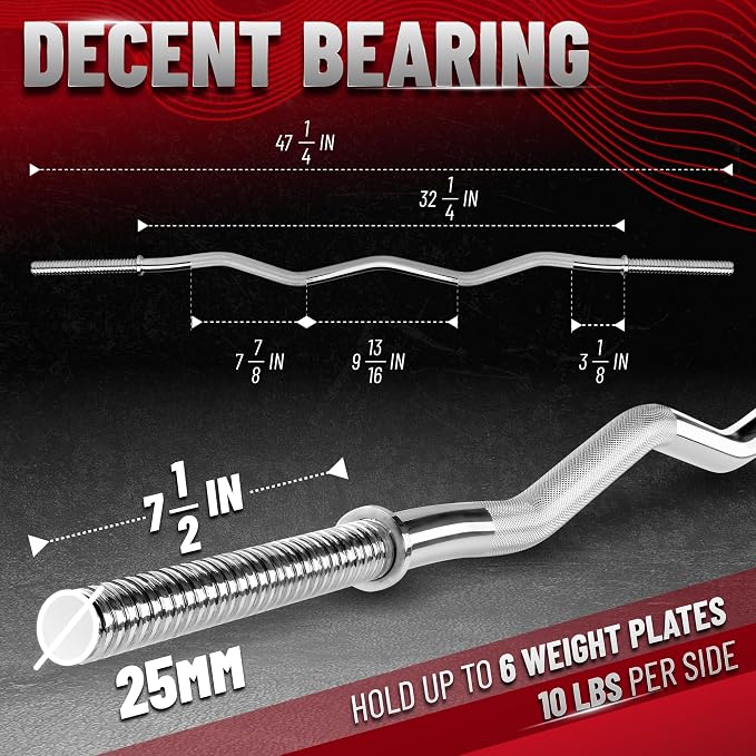 Yes4All Standard Straight Barbell 60" & EZ Curl Bar 47", Capacity 200 to 480 LB, Weight Bar 1" to 2" Diameter - Star Lock Collars, Rubber Ring, Barbell Spins Included for Deadlifts & Squats