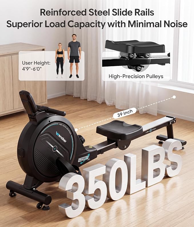 Wenoker Rowing Machine for Home, Magnetic Rower Machine, 350 LB Weight Capacity, 16-Level Silent Resistance Row Machine for Gym Exercise
