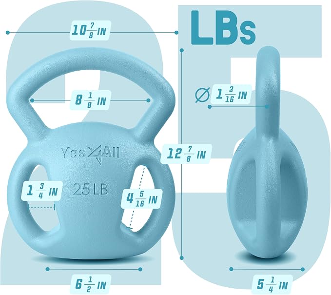 Yes4All Kettlebell, Strength Training Kettlebells for Women, Wide Multi-grip Textured Handle for Home Gym Exercises & Full Body Workout, Single 5–25 lb & Set of 10-15 lb