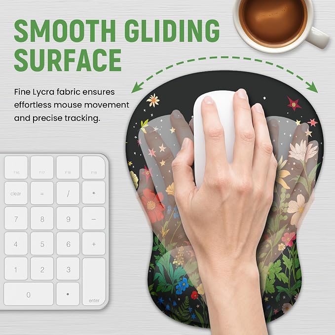 Ergonomic Mouse Pad with Wrist Rest, Gel Wrist Support, Garden | 10.2 x 7.6 in Mouse Pad with Smooth Fabric Surface and Non-Slip Rubber Base for Office, Home, Study, and Gaming