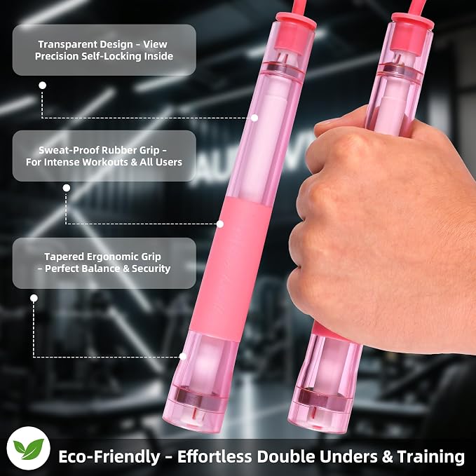 YUEDONG Adjustable Fitness Jump Rope with Dual Bearings for Kids and Adults | Dual bearings, transparent handles, self-locking length adjustment, tangle-free PVC rope, for fitness and school activities