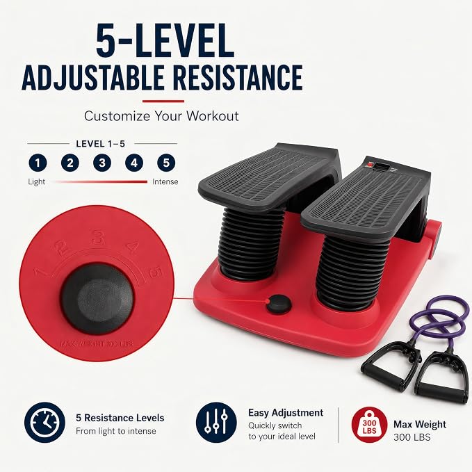 Air Stepper Machine with Resistance Bands | Adjustable Air Resistance Mini Stepper, LCD Monitor, Low Impact Cardio Workout Equipment for Home Gym, 300 lb Capacity