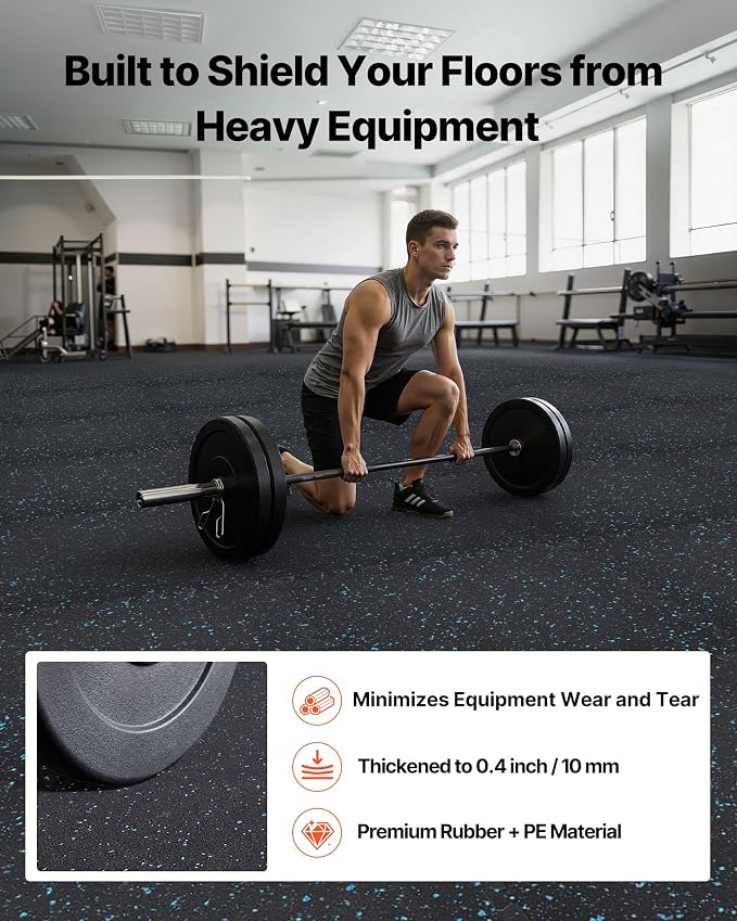 VEVOR 0.4Inch 96sq.ft 24 Tiles Gym Flooring for Home Gym, Rubber Top with High Density EVA Foam, 24 x 24In Gym Floor Exercise Equipment Mats, Interlocking Gym Mats, Puzzle Workout Mats, Black & Blue | Rubber Top with High Density EVA Foam, Lightweight ...